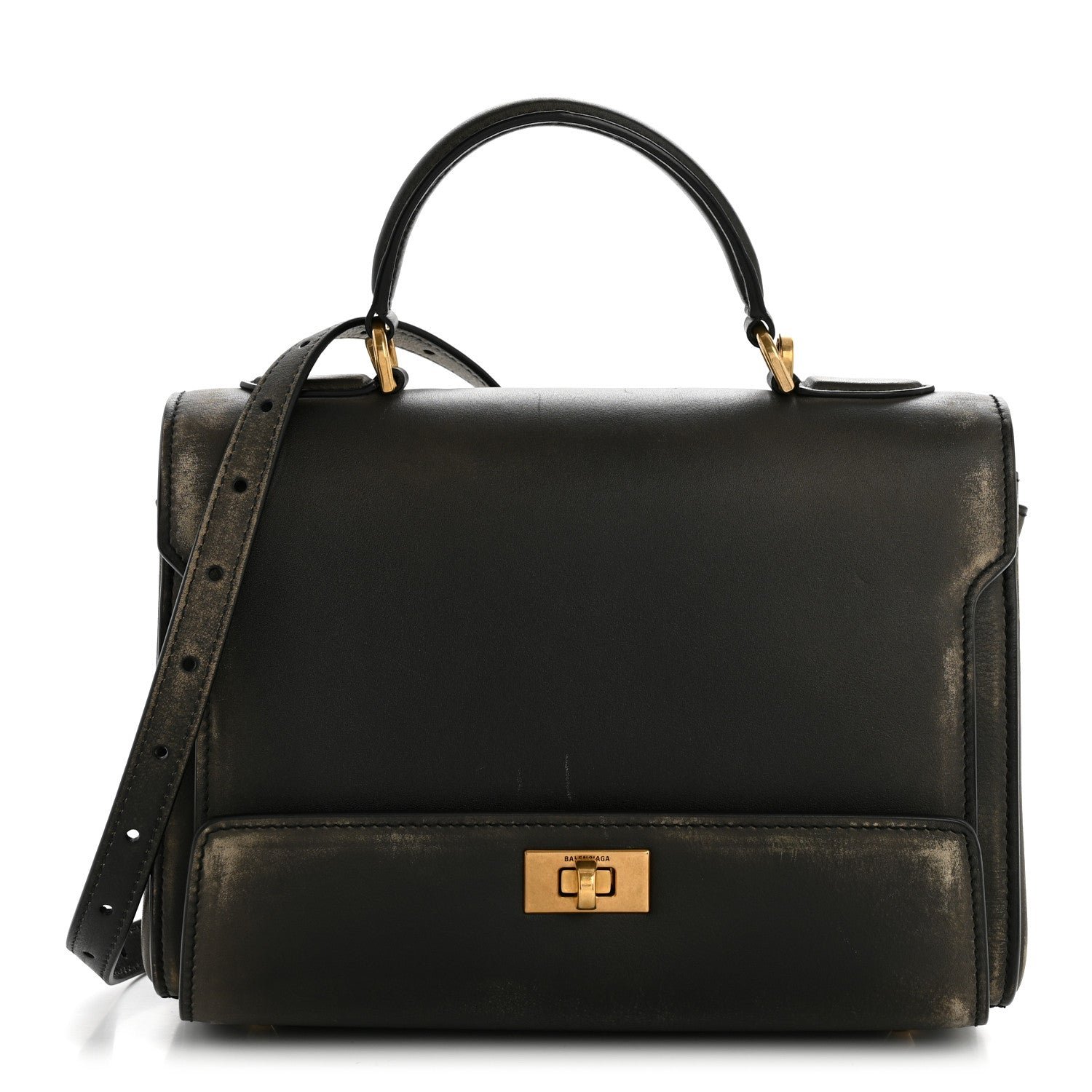 Balenciaga Calfskin Small Money Top Handle Handbag Brown