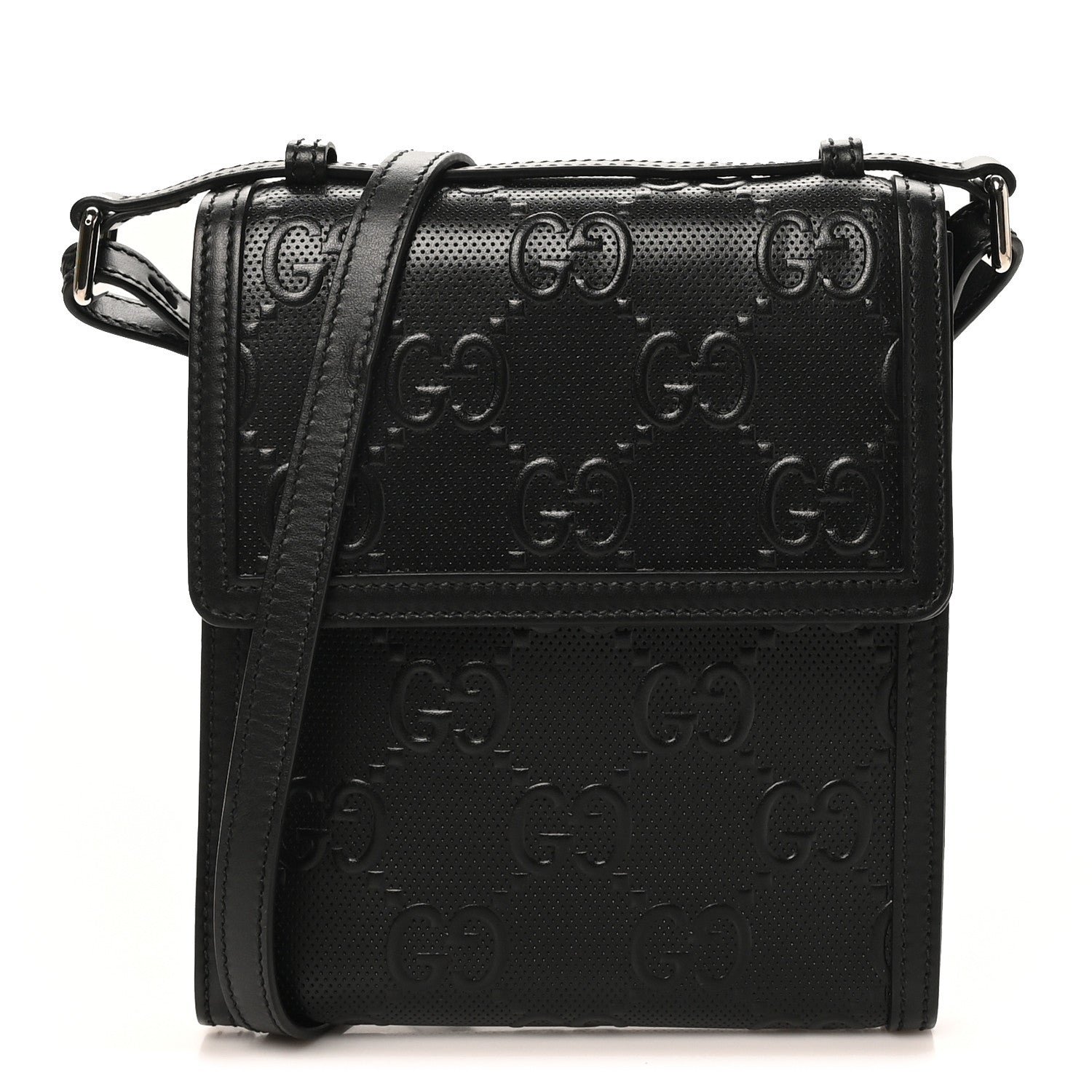 Gucci Calfskin GG Tennis Embossed Messenger Bag Black