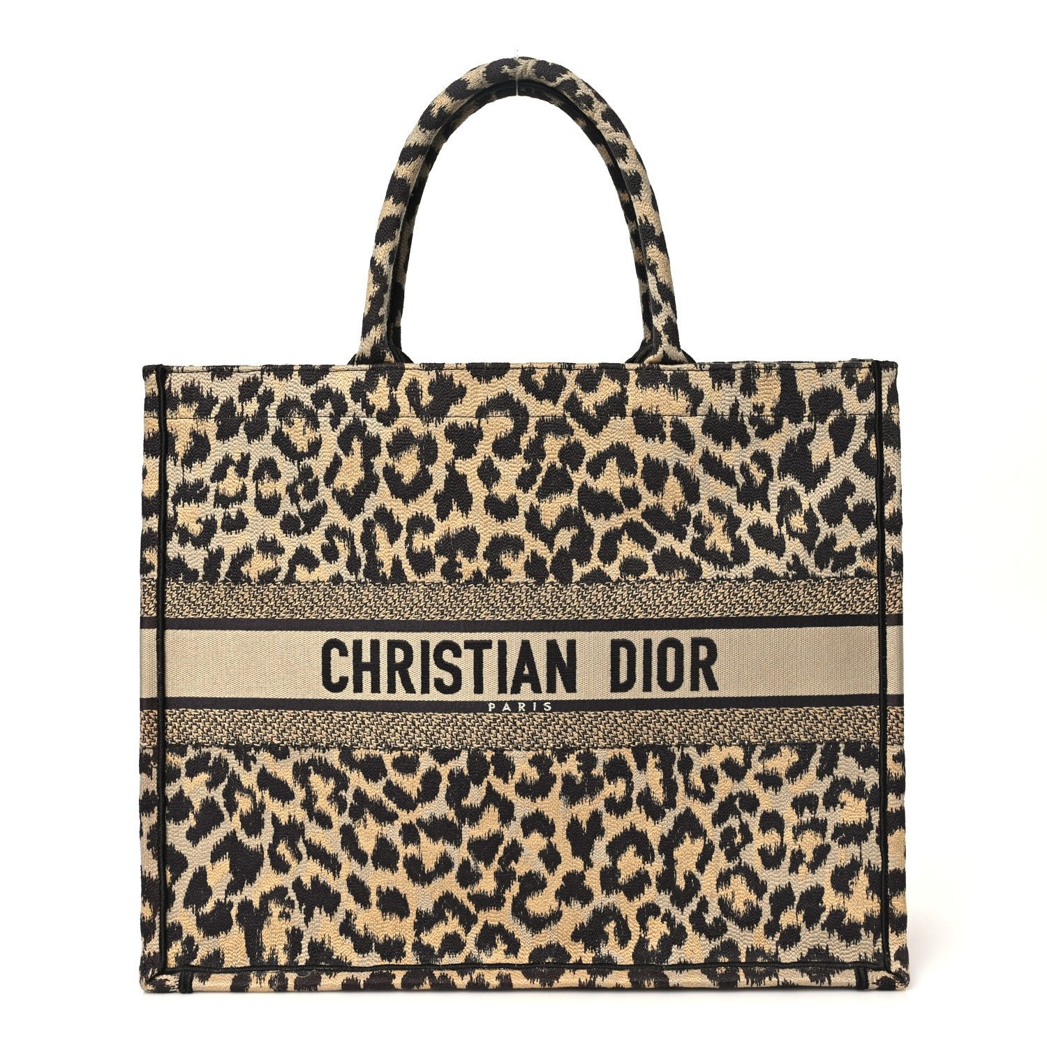 Christian Dior Canvas Mizza Embroidered Large Leopard Book Tote Beige