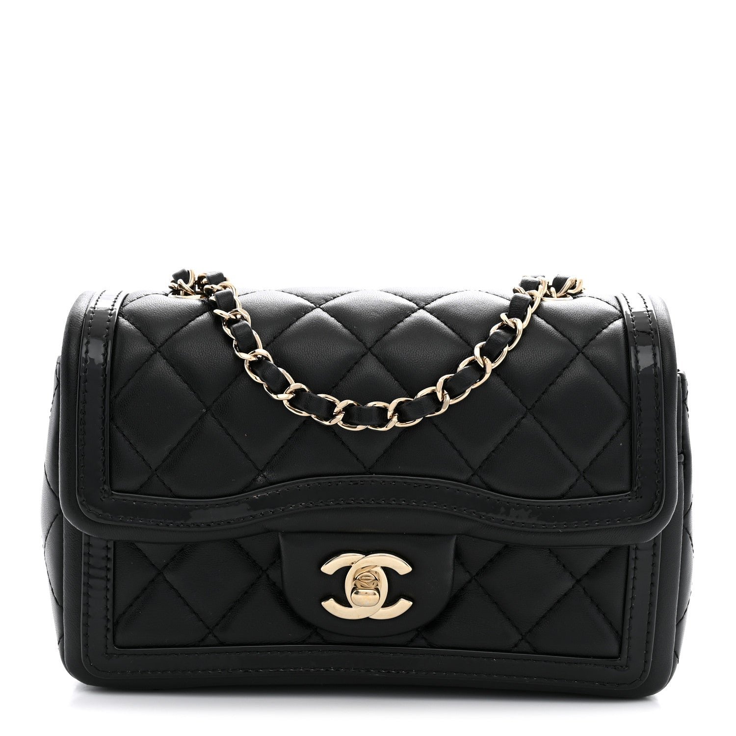 Chanel Lambskin Patent Calfskin Quilted Mini Flap Bag Black