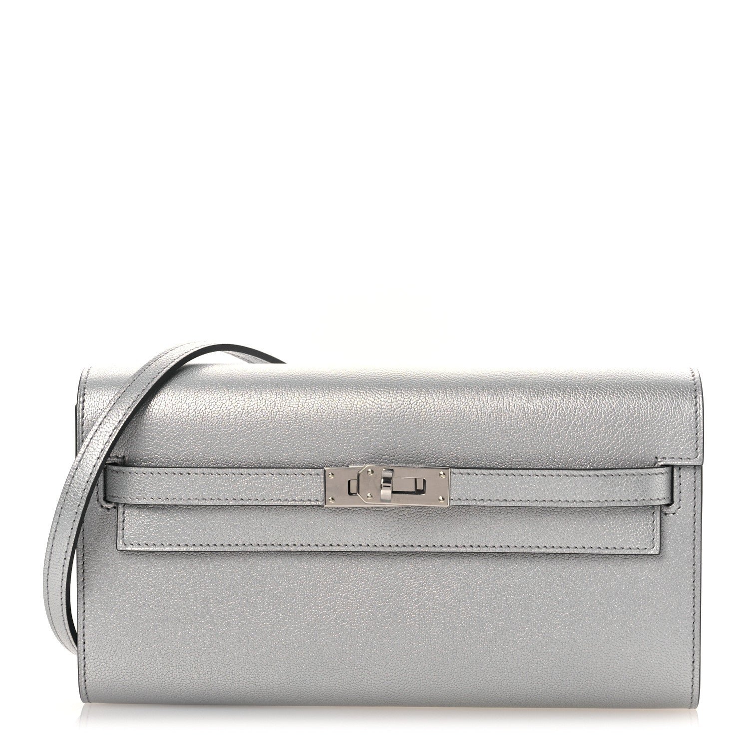 Hermes Hermes Metallic Chevre Chamkilight Kelly Wallet To Go Argent