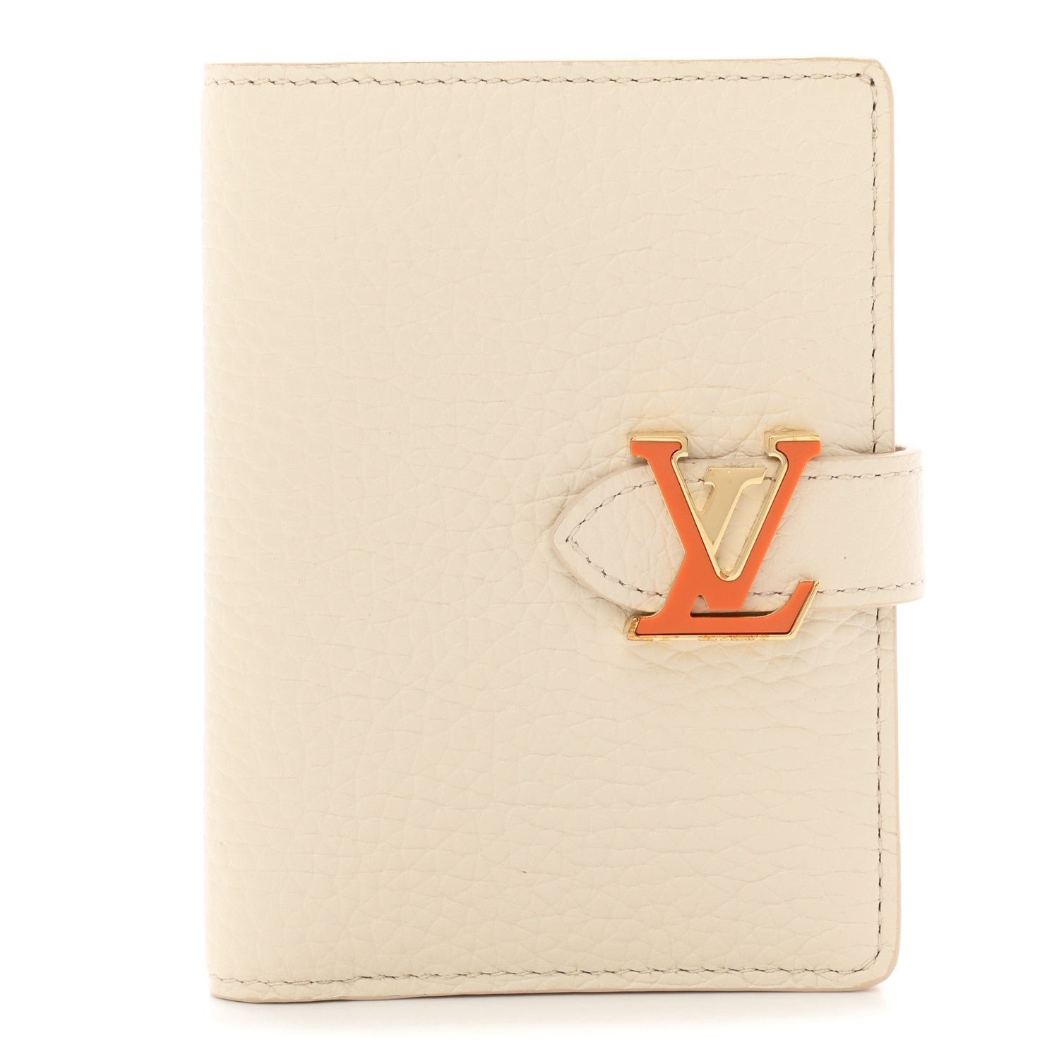 Louis Vuitton Taurillon Capucines Vertical Compact Wallet Pearly Cream Coral