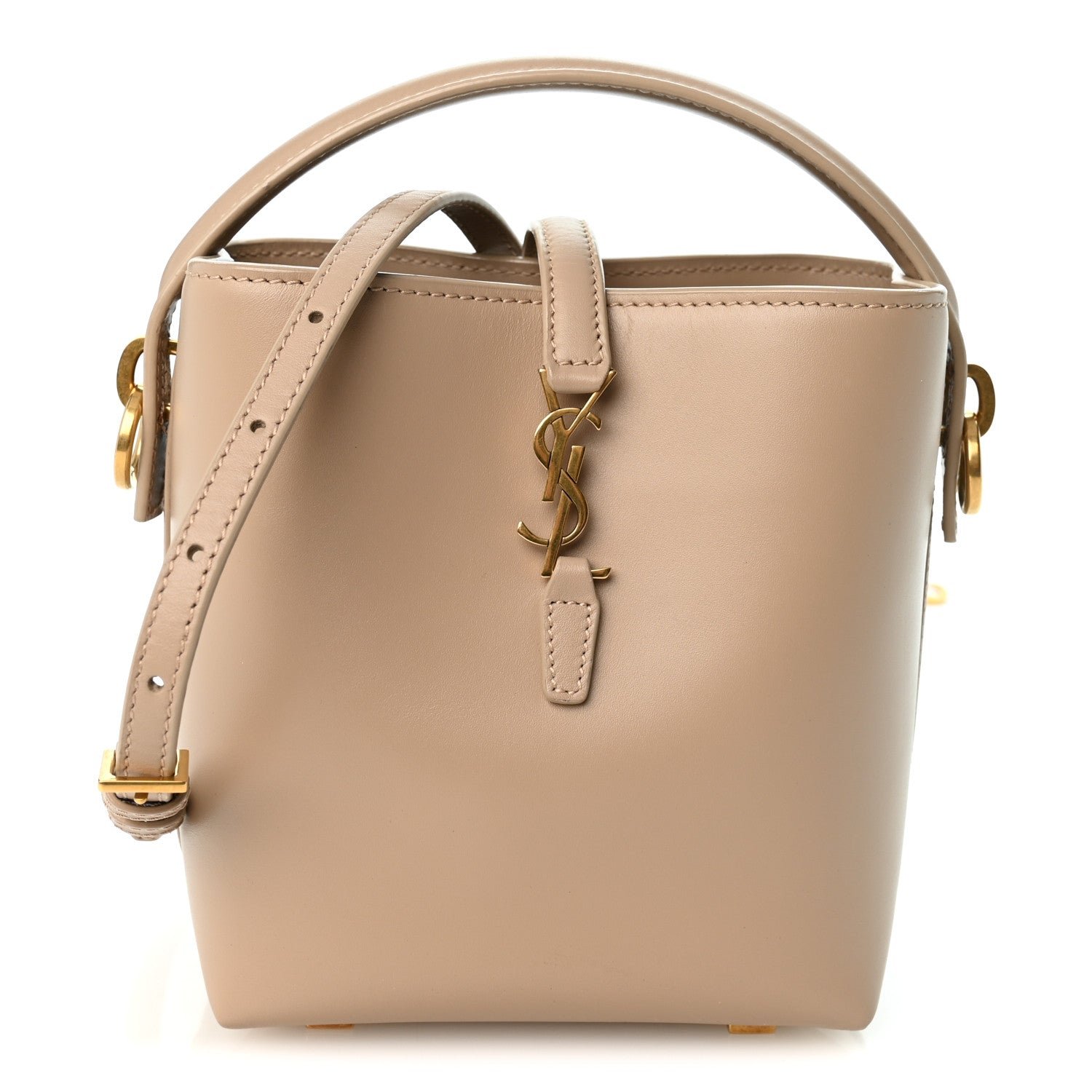 Saint Laurent Shiny Calfskin Le 37 Mini Bucket Bag Dark Beige