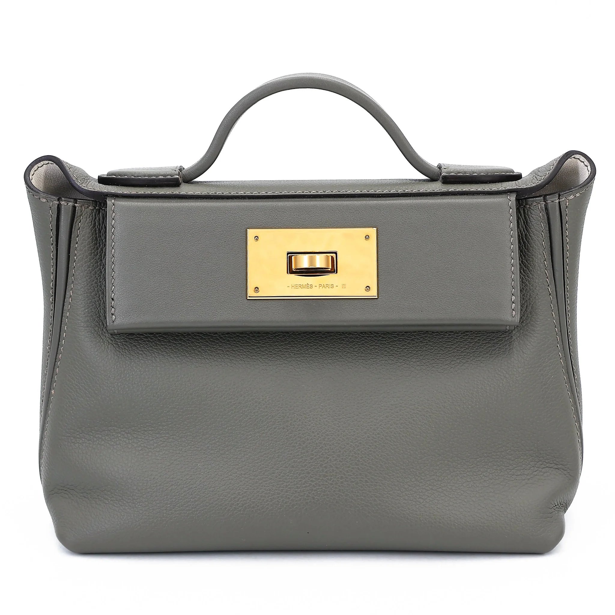 Excellent ( Rank SA ) HERMÈS 24/24 - 21 mini Verso Gris Meyer (0L) Gris Pale (M4) Evercolor Gold hardware B (2023)