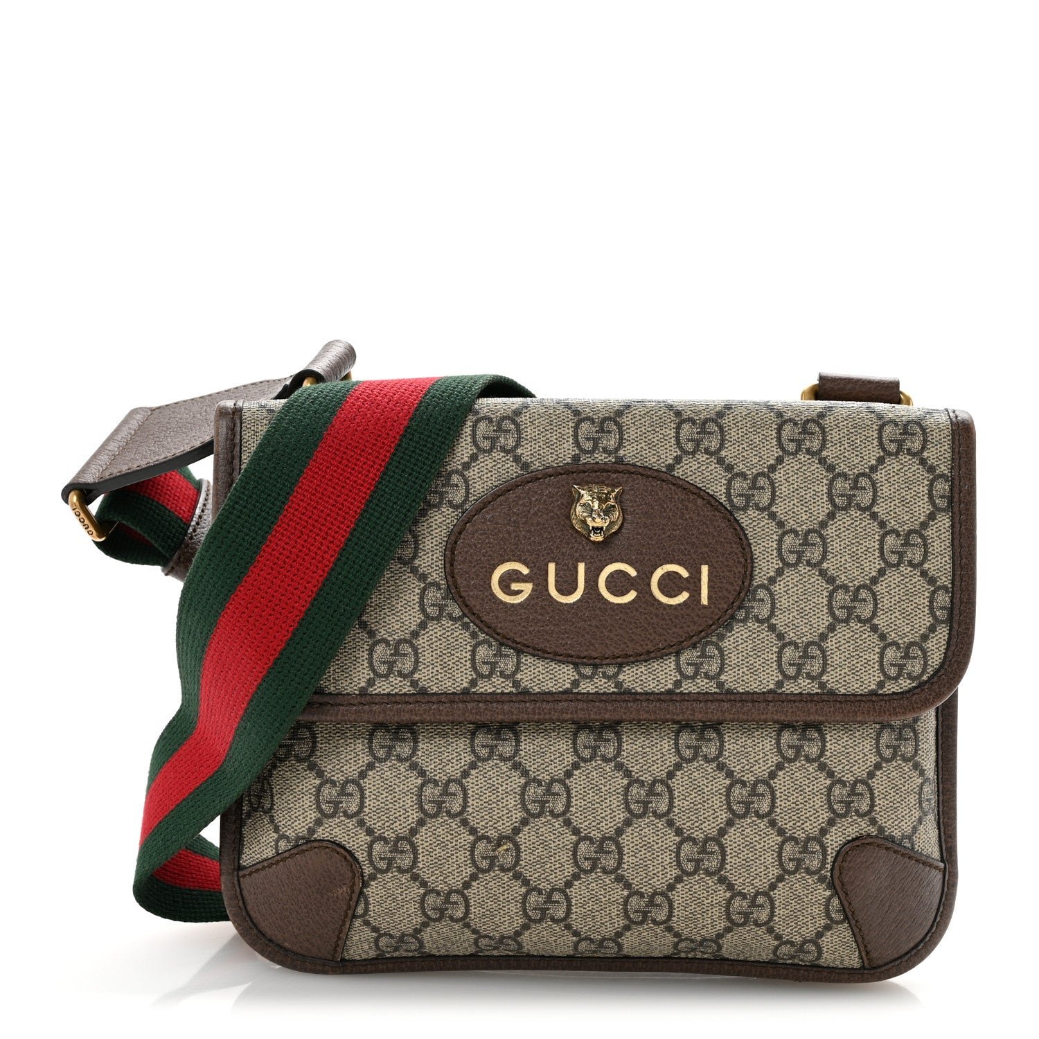 Gucci GG Supreme Monogram Web Small Neo Vintage Double Flap Messenger Bag Beige New Acero