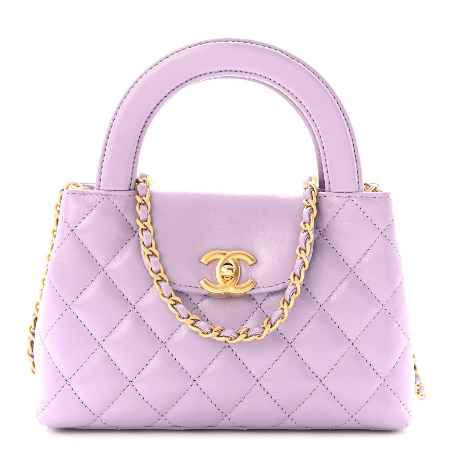 Chanel Shiny Aged Calfskin Quilted Nano Kelly Shopper Lilac