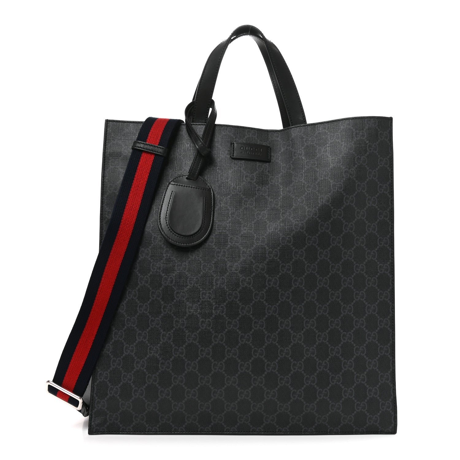 Gucci Soft GG Supreme Monogram Appia Calfskin Web Vertical Tote Black