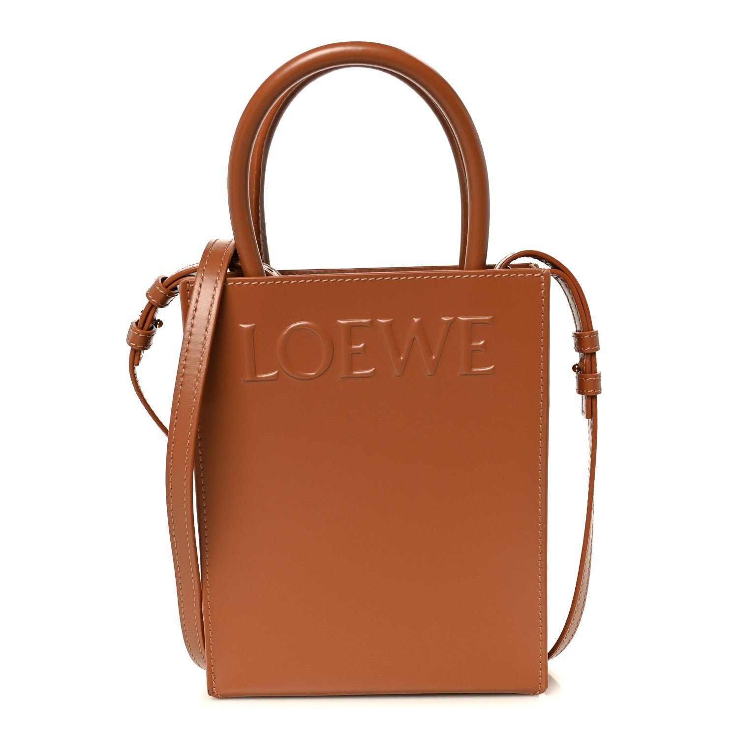 Loewe Smooth Calfskin Logo Small A5 Tote Tan