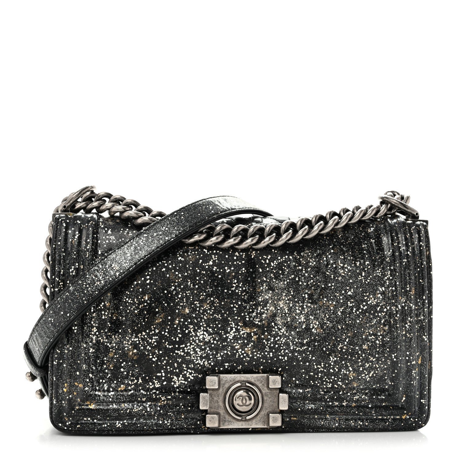 Chanel Glitter Glazed Calfskin Medium Boy Flap Black