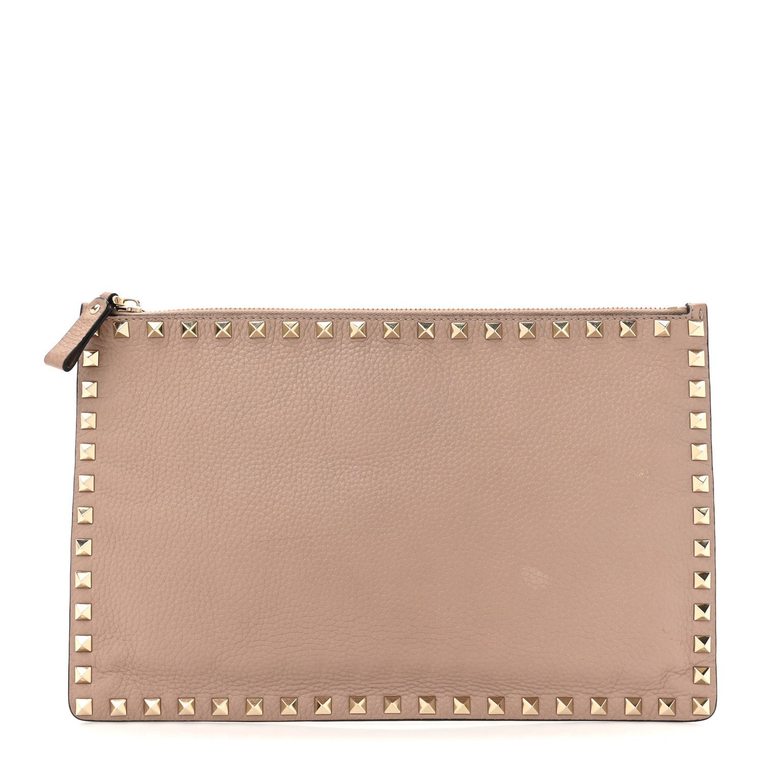 Valentino Garavani Pebbled Calfskin Large Rockstud Zip Pouch Skin Sorbet