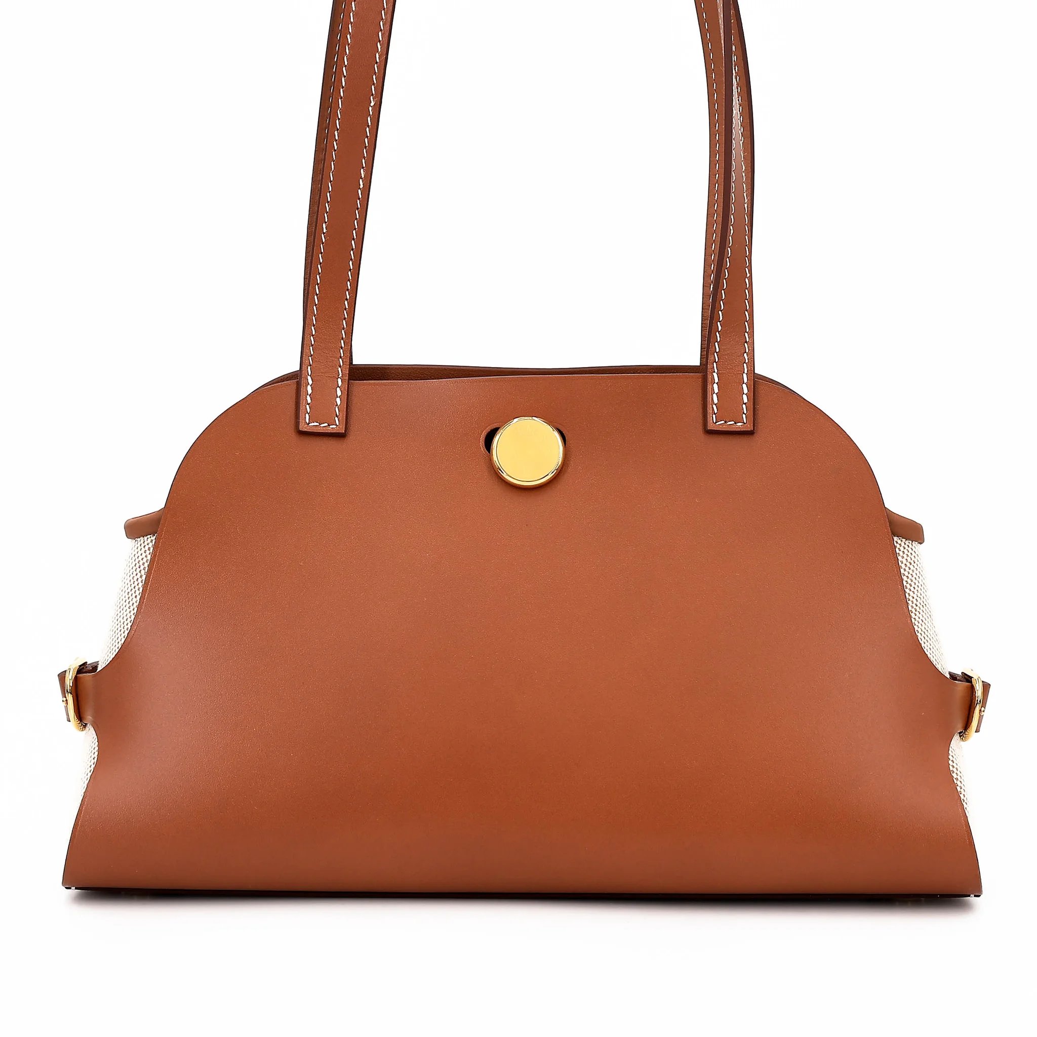Unused ( Rank NS ) HERMÈS Tablier Sellier bag Fauve (34) Gold (37) Vache Hunter Toile H canvas Gold hardware G (2026)
