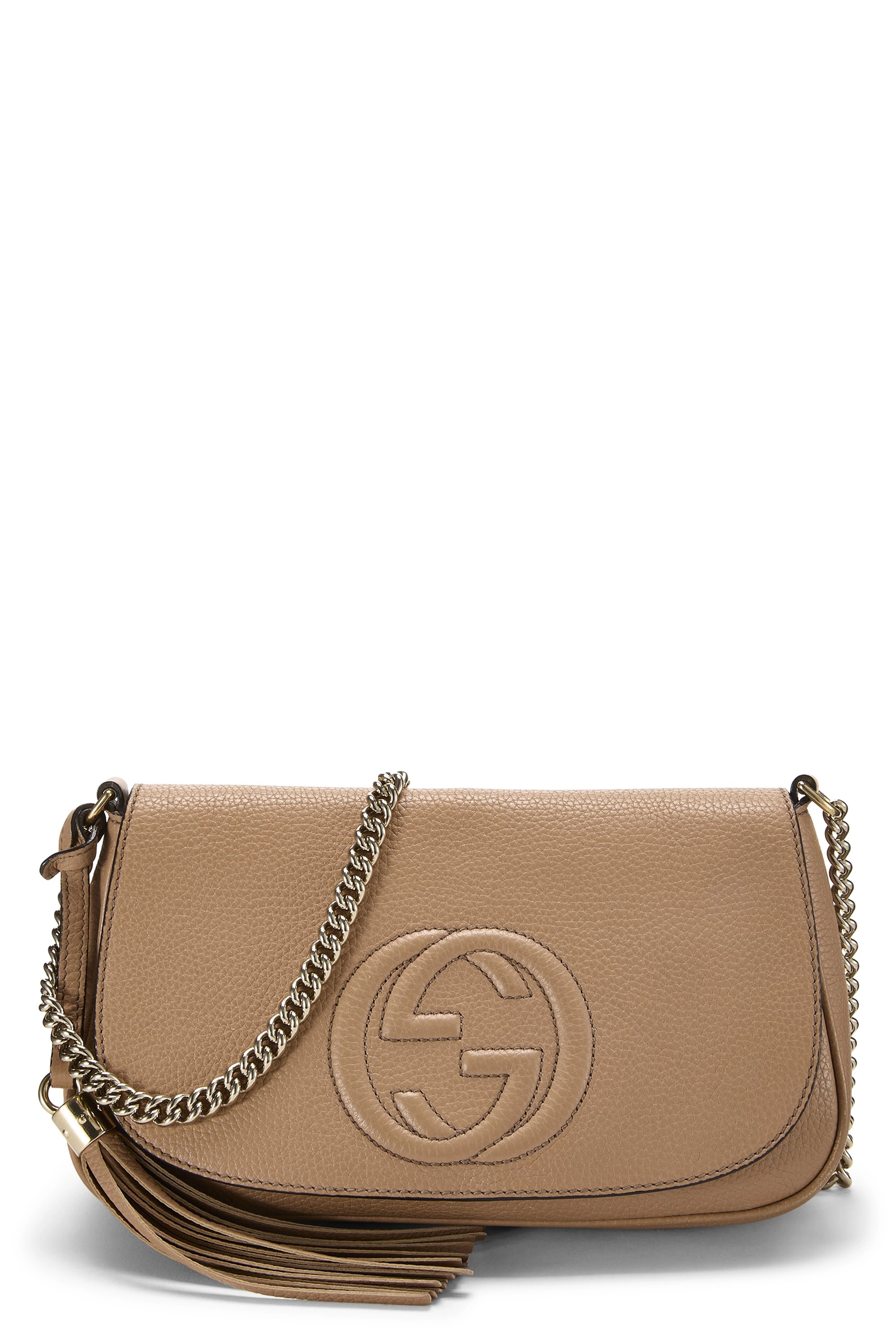 Beige Grained Leather Soho Chain Flap Crossbody