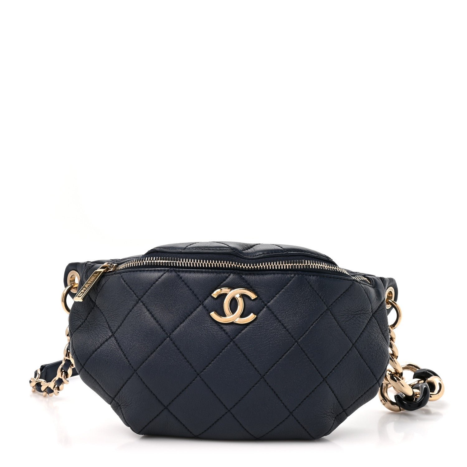 Chanel Calfskin Enamel Quilted Waist Bag Navy