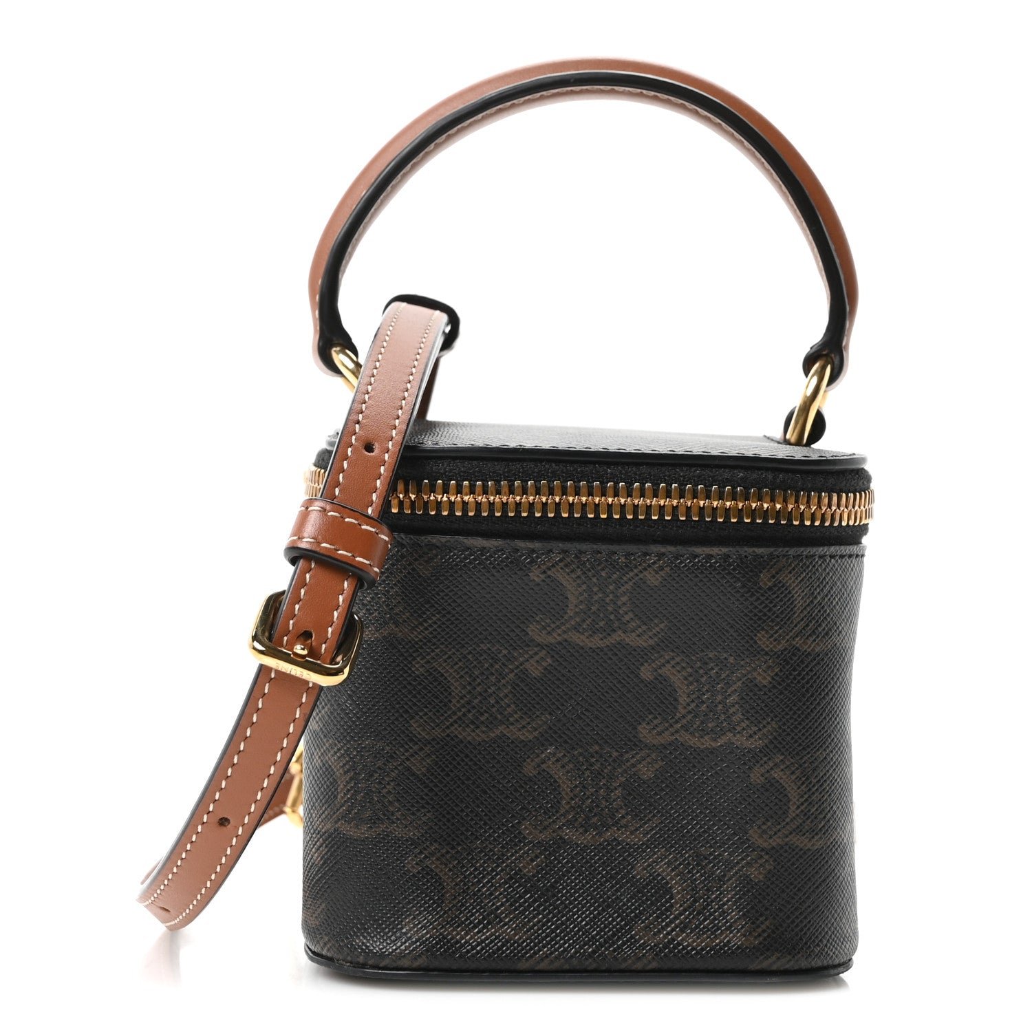 Celine Triomphe Canvas Calfskin Mini Vanity Case Tan