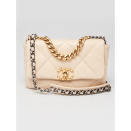 Chanel Chanel Beige Quilted Goatskin Leather Chanel 19 Small Flap Bag