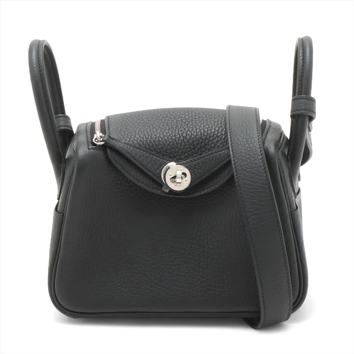 Hermès Lindy mini 20 Taurillon Clemence Black Silver Metal Fittings