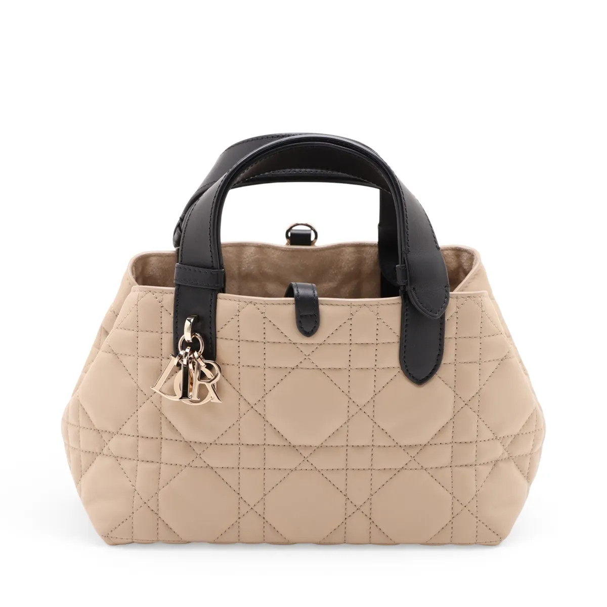 Christian Dior Macrocanage Toujour Leather Hand bag Beige x black Lucky star