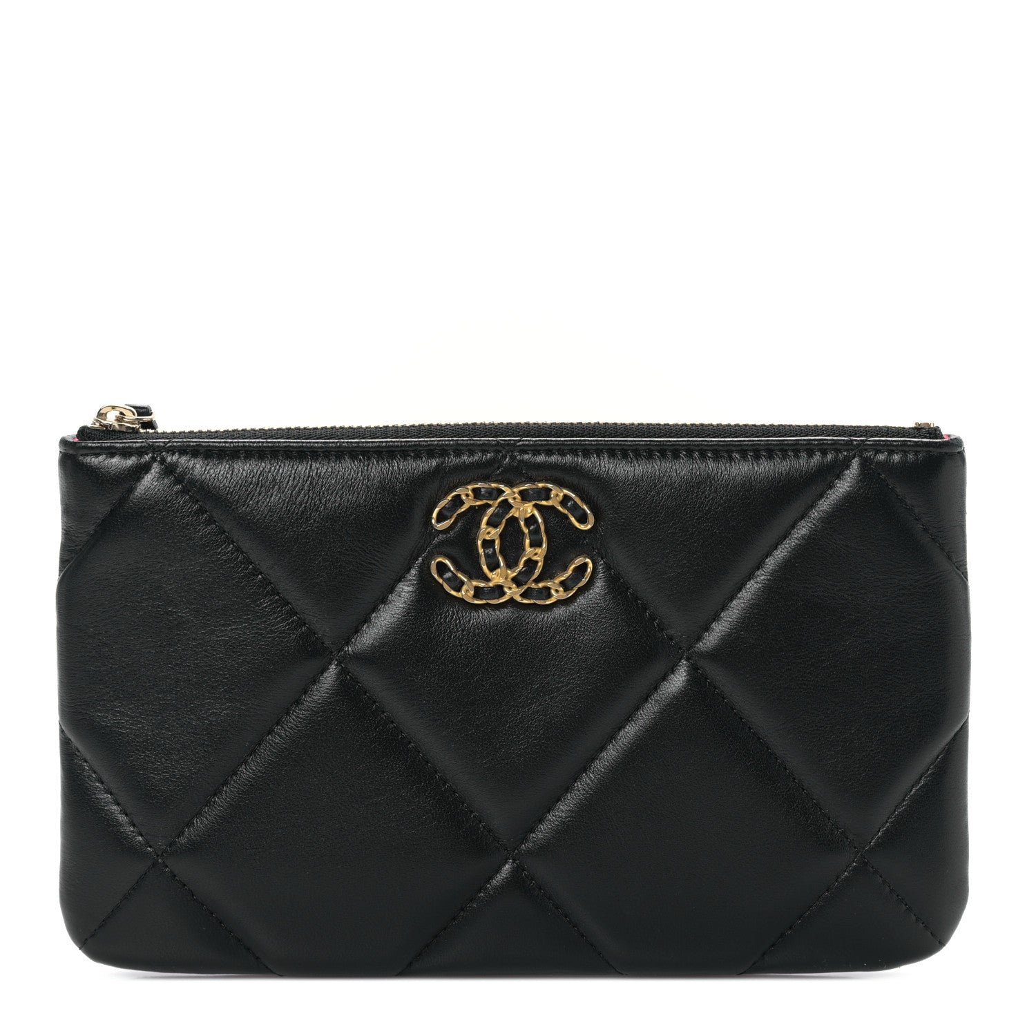 Chanel Lambskin Quilted Small Chanel 19 Pouch Black