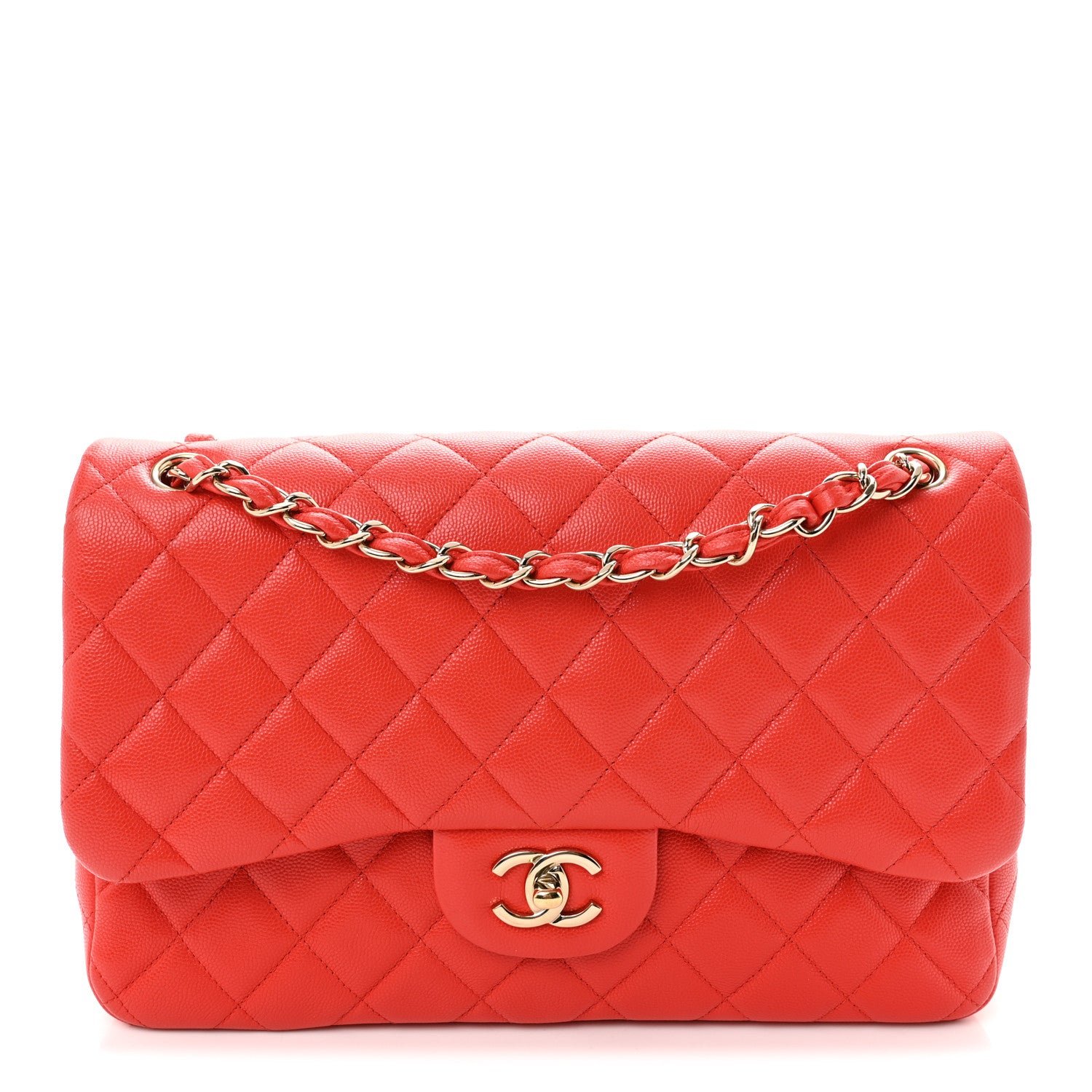 Chanel Caviar Quilted Jumbo Double Flap Red