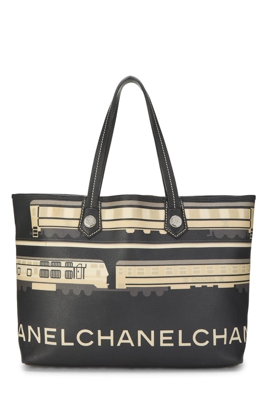 Black Coated Canvas 'CC' Le Train Tote