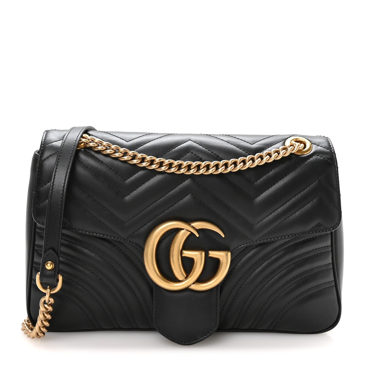 Gucci Calfskin Matelasse Medium GG Marmont Shoulder Bag Black