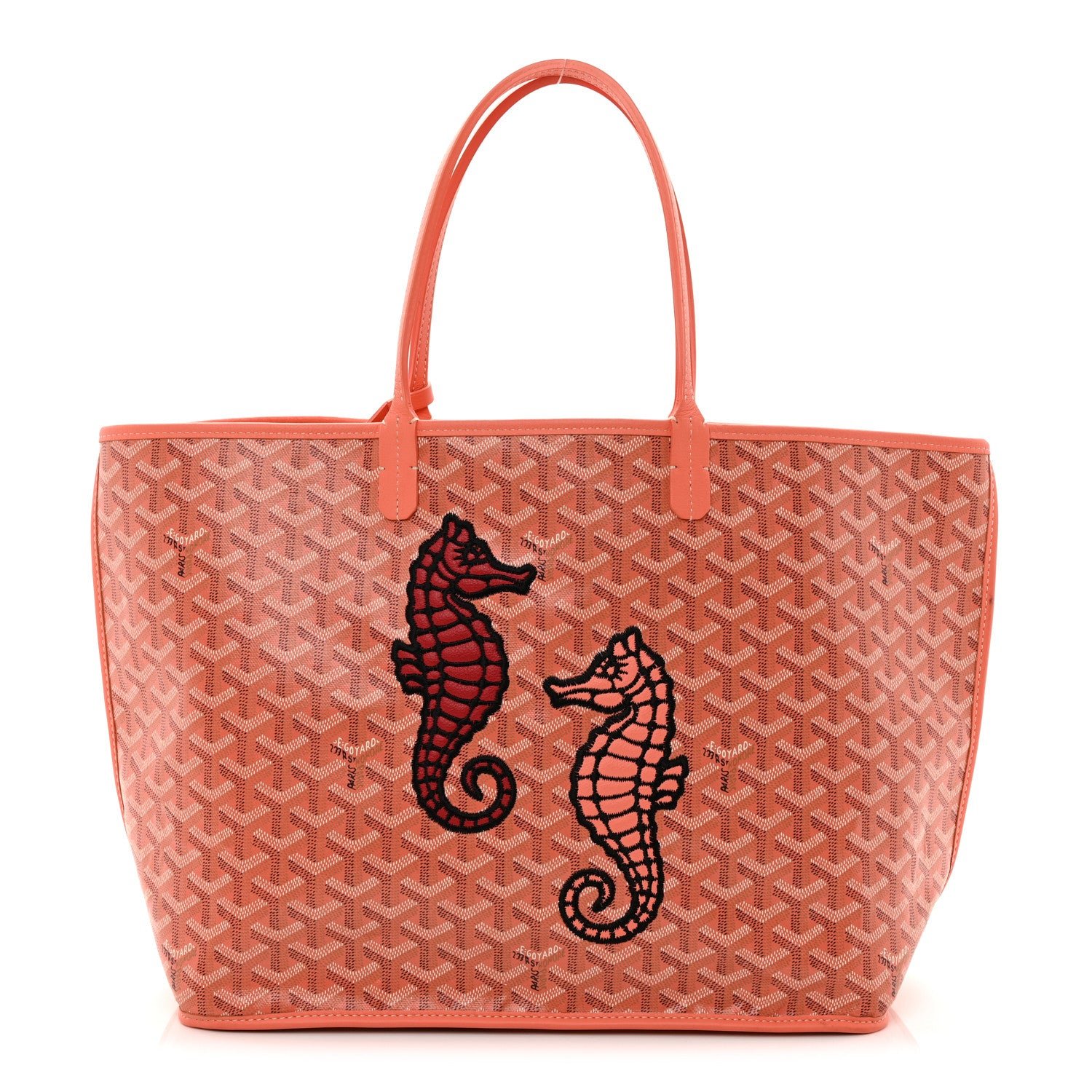 Goyard Goyard Goyardine Embroidered Seahorse Reversible Anjou PM Coral