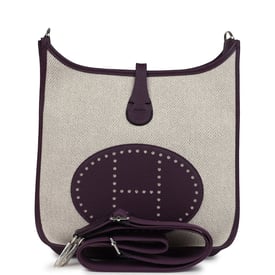 Hermes Hermes Evelyne III PM Cassis Clemence and Ecru Toile H Palladium Hardware