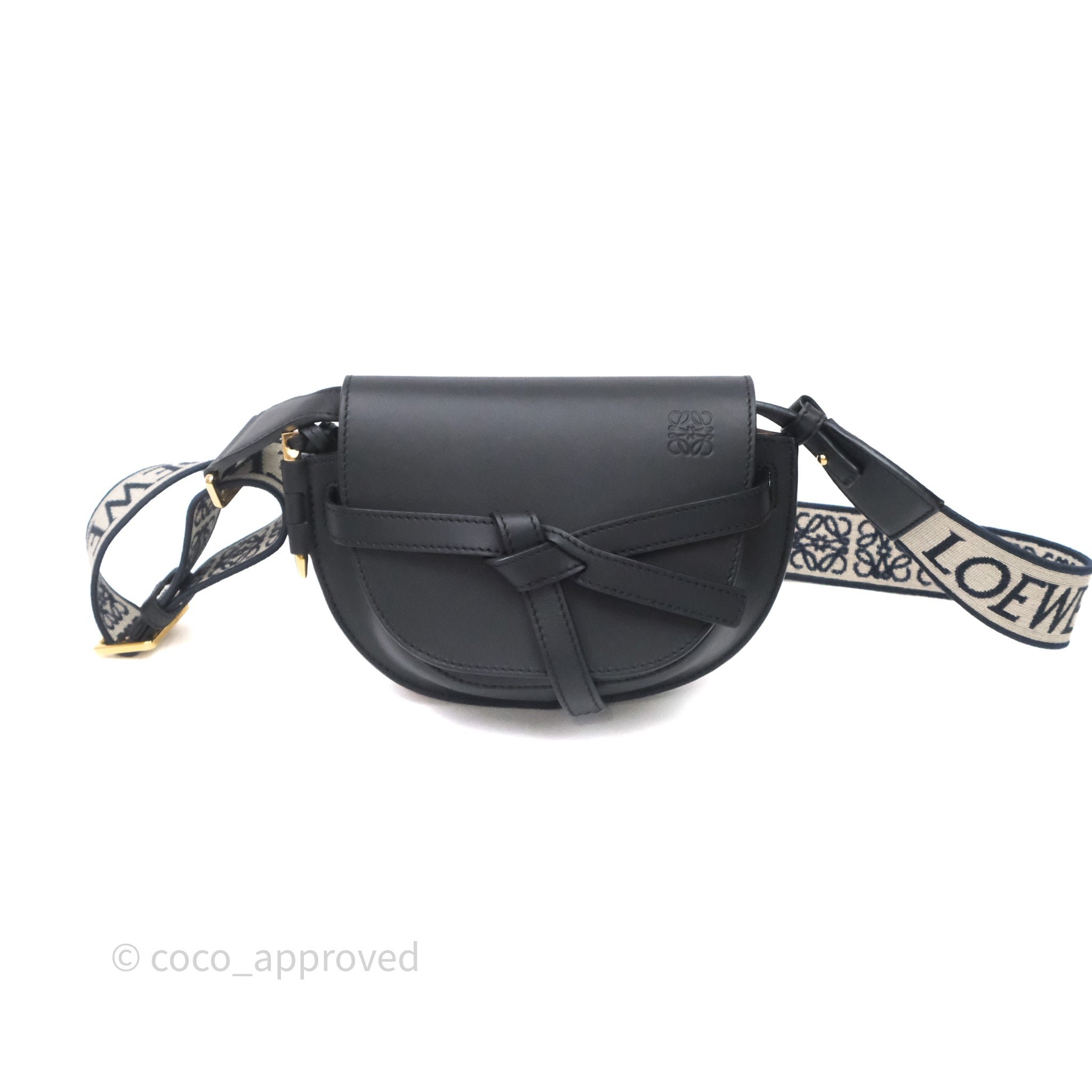 Loewe Mini Gate Dual Bag in Soft Calfskin & Jacquard Strap Black