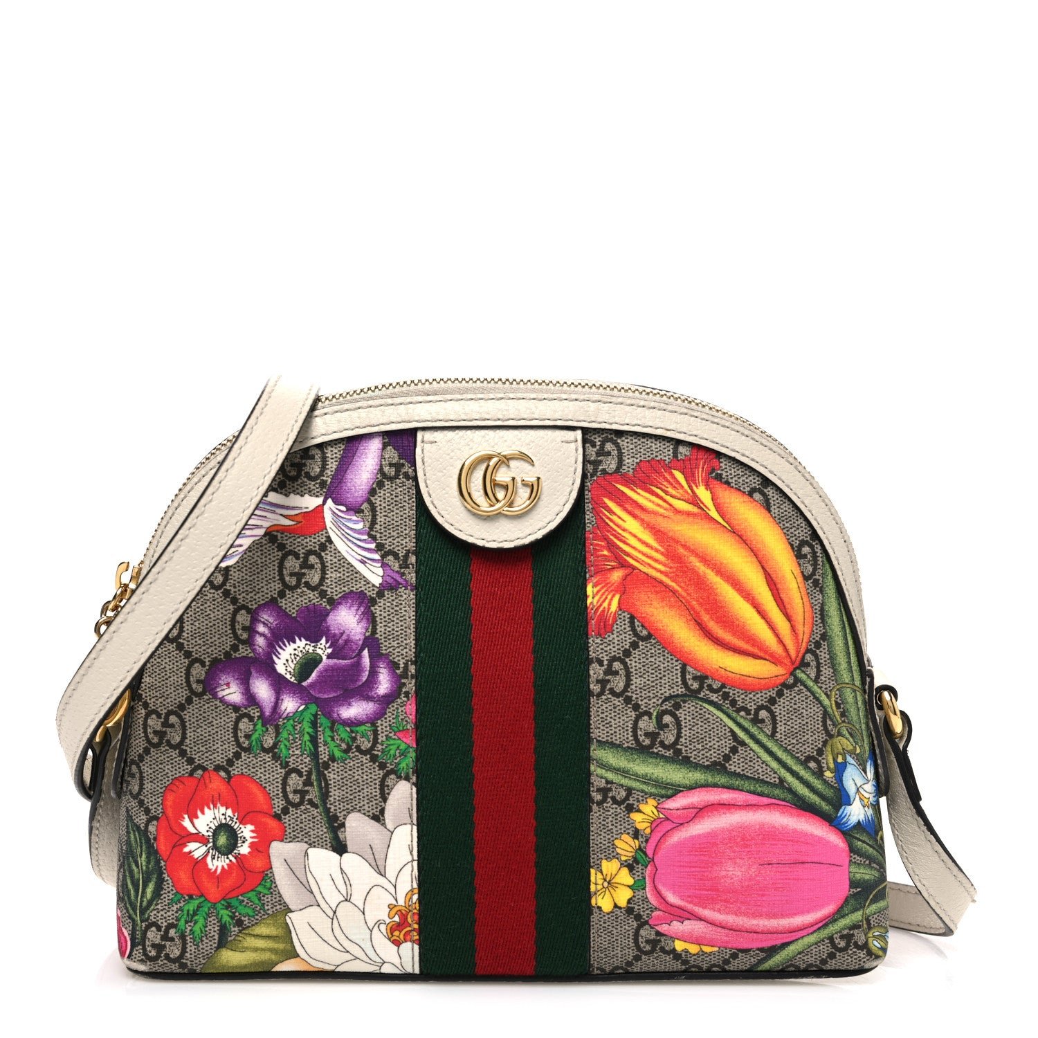 Gucci GG Supreme Monogram Flora Web GG Small Ophidia Dome Shoulder Bag White