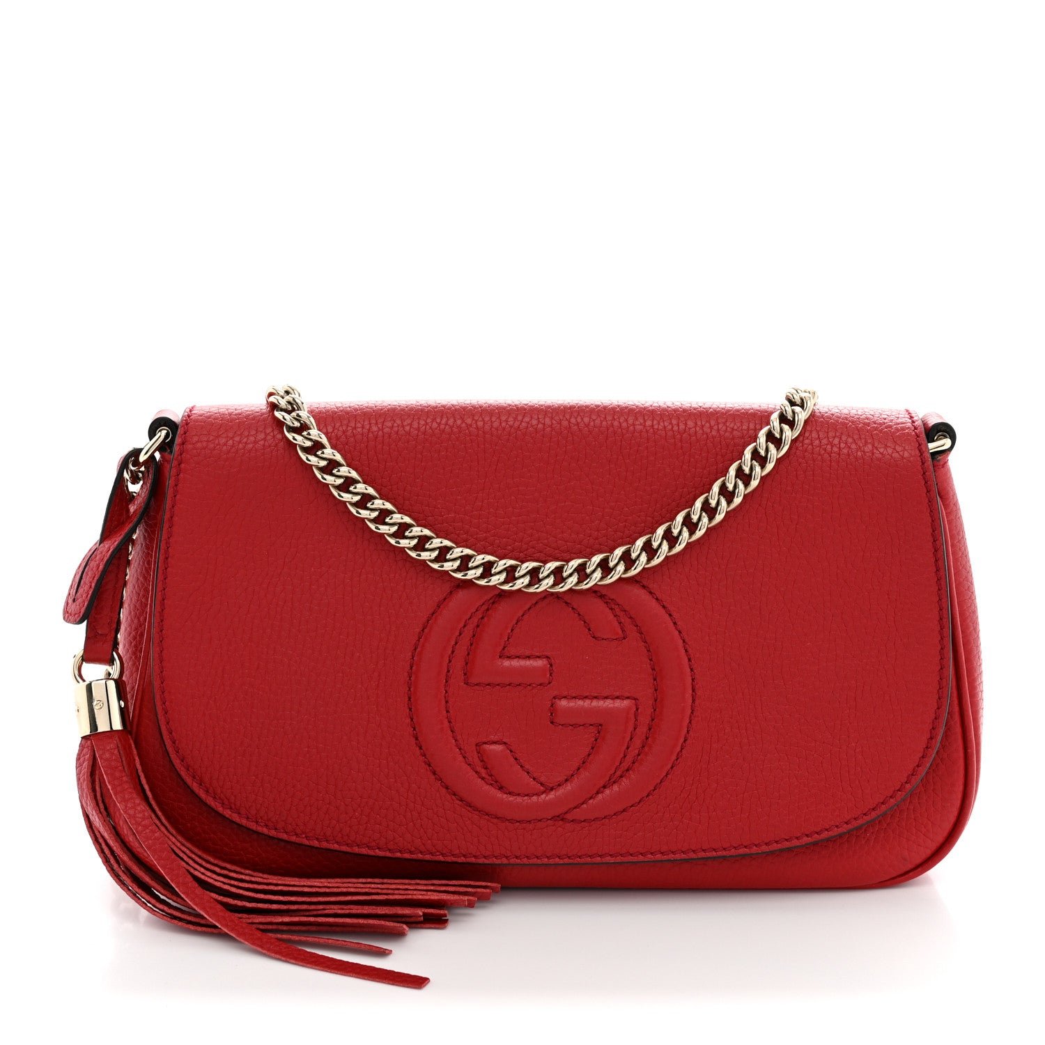 Gucci Pebbled Calfskin Medium Soho Flap Crossbody Vibrant Red