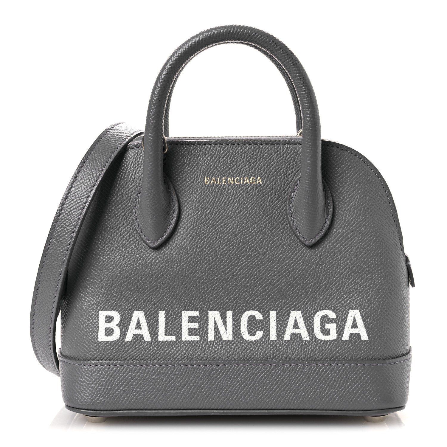 Balenciaga Signature Grained Calfskin Logo XXS Ville Top Handle Bag Gris Perle Fonce White
