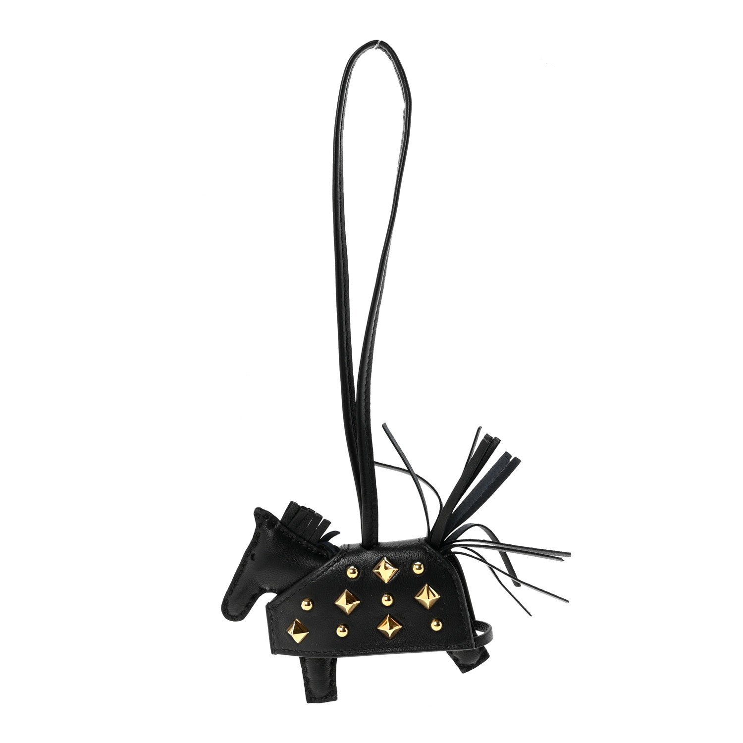 Hermes Hermes Milo Lambskin Studded Grigri Rodeo Robeo Rock Horse Bag Charm PM Black