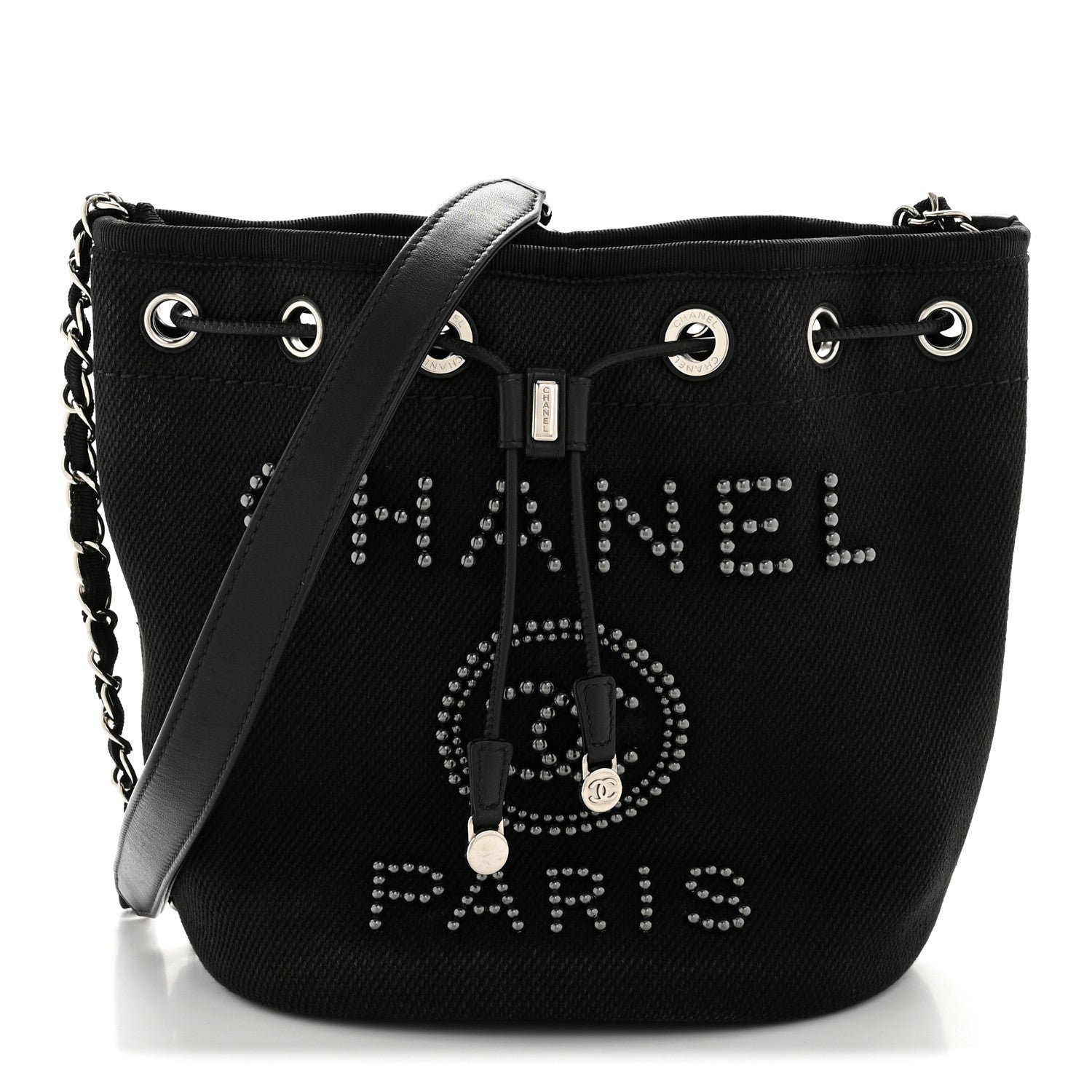 Chanel Canvas Deauville Drawstring Bucket Bag Black