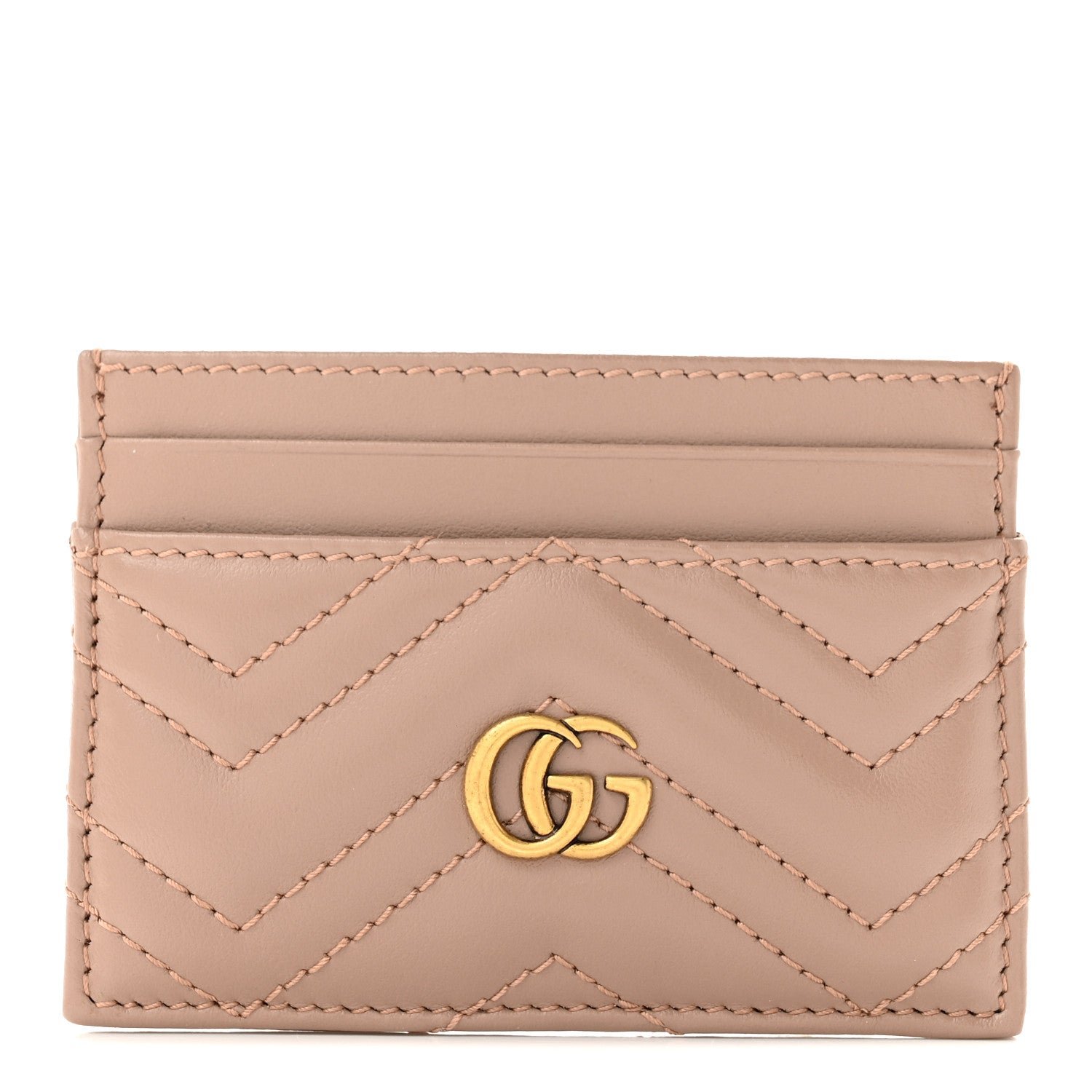 Gucci Calfskin Matelasse GG Marmont Card Holder Porcelain Rose