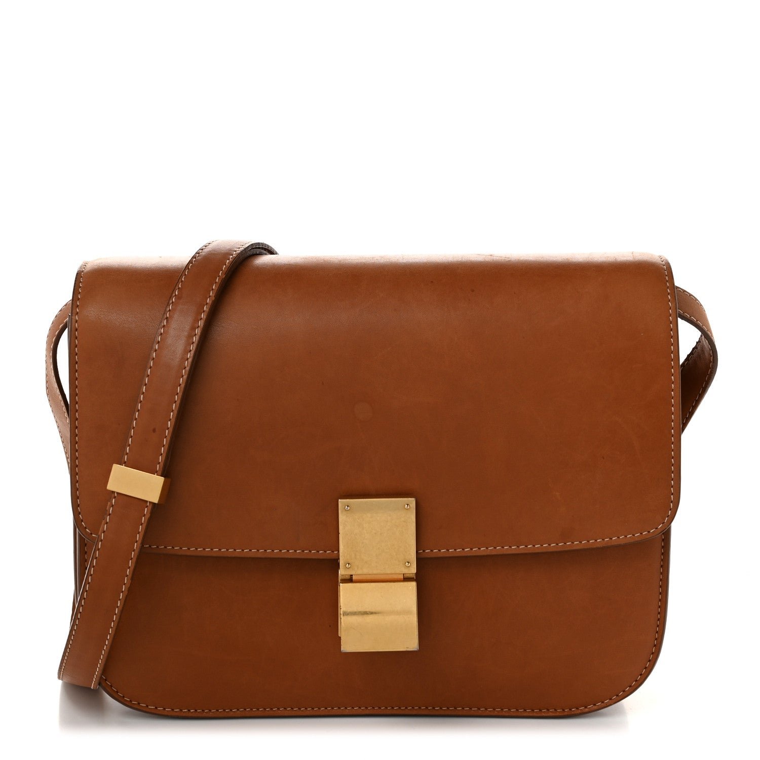 Celine Natural Calfskin Medium Classic Box Flap Bag Tan
