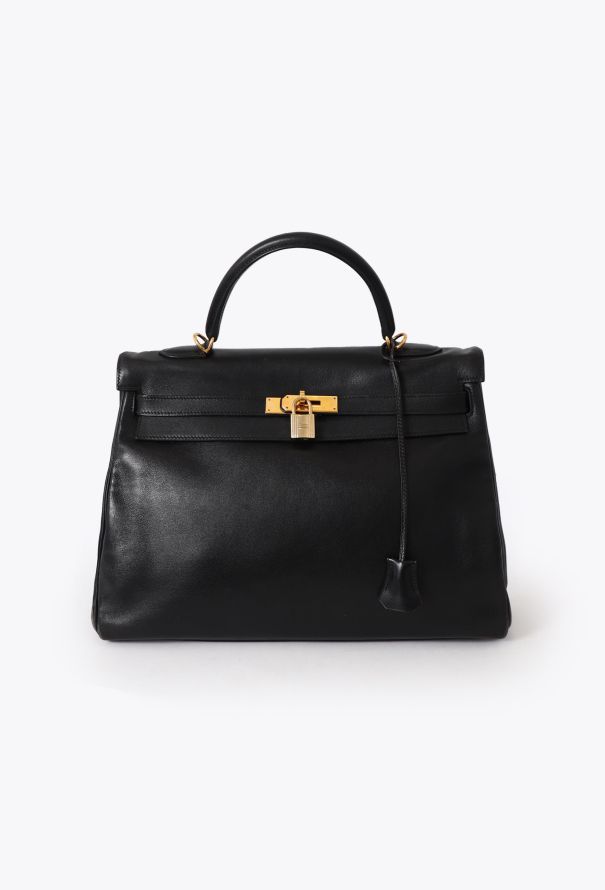 Hermes Vintage Black Swift Kelly Retourné 35