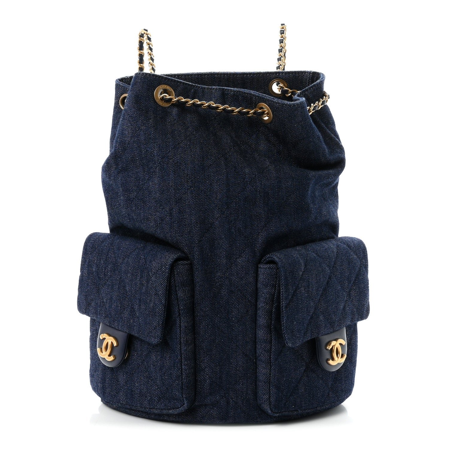 Chanel Washed Denim Quilted Trendy Pockets Backpack Dark Blue