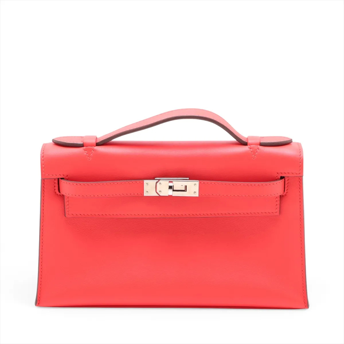Hermès Pochette Kelly Mini Veau Swift Rouge tomate Silver Metal Fittings