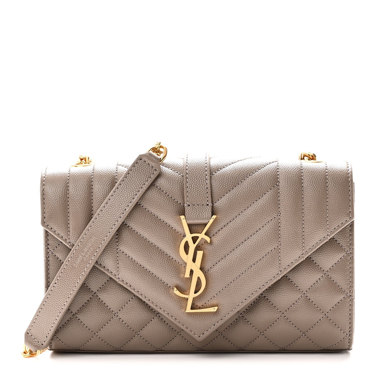 Saint Laurent Grain De Poudre Textured Mixed Matelasse Triquilt Small Monogram Satchel Greyish Brown Greyish Brown