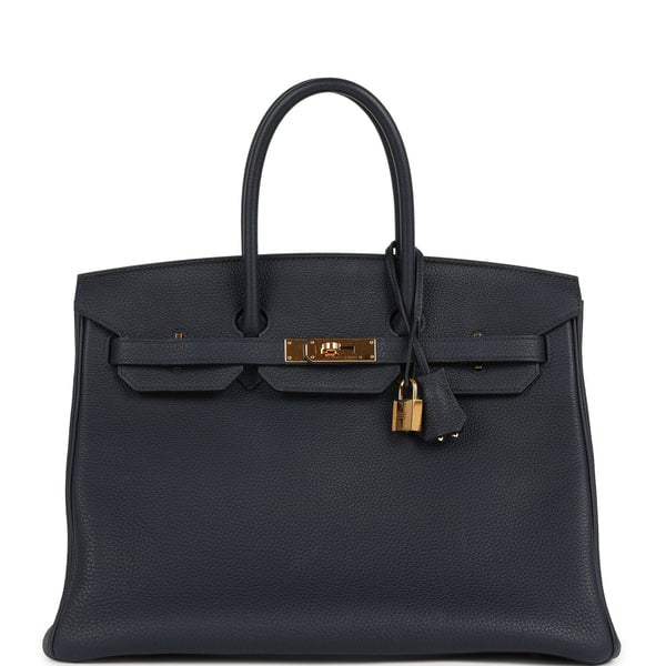 Hermes Pre-owned Hermes Birkin 35 Bleu Nuit Togo Gold Hardware