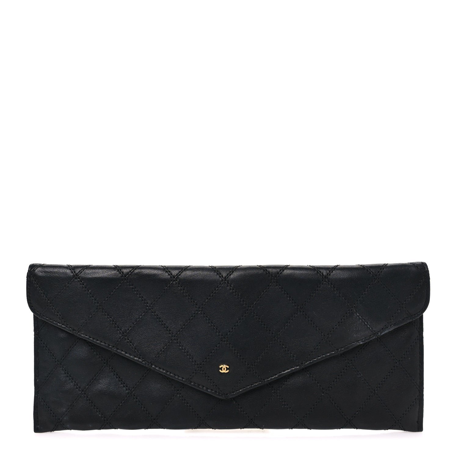 Chanel Lambskin Diamond Stitched Envelope Long Flap Wallet Black