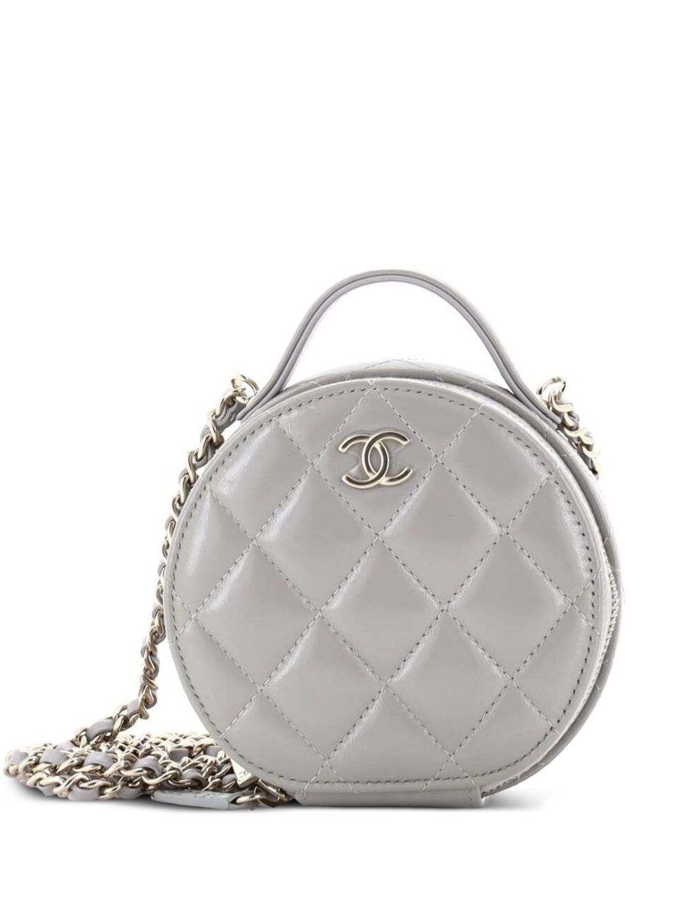 Handle with Care Round Vanity Case with Chain Quilted Lambskin Small crossbody bag