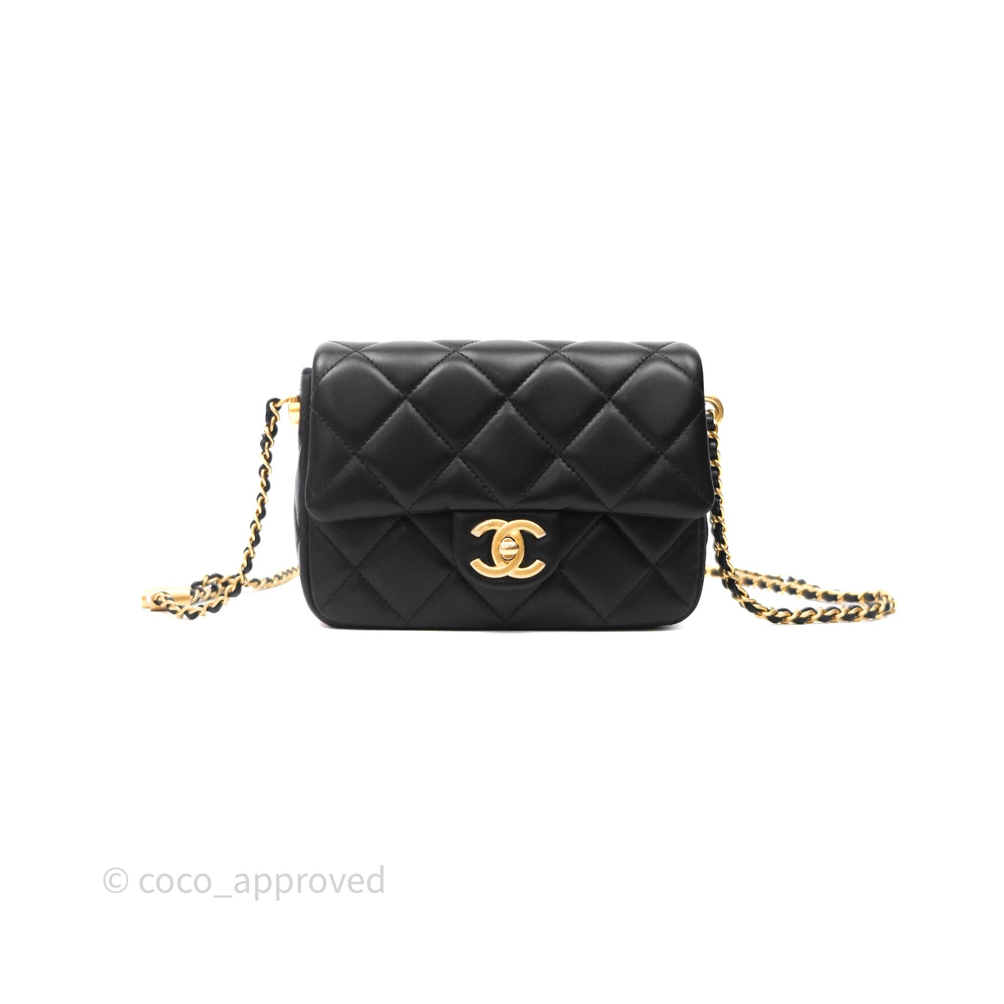 Chanel My Perfect Mini With Pearl Quilted Black Lambskin Gold Hardware