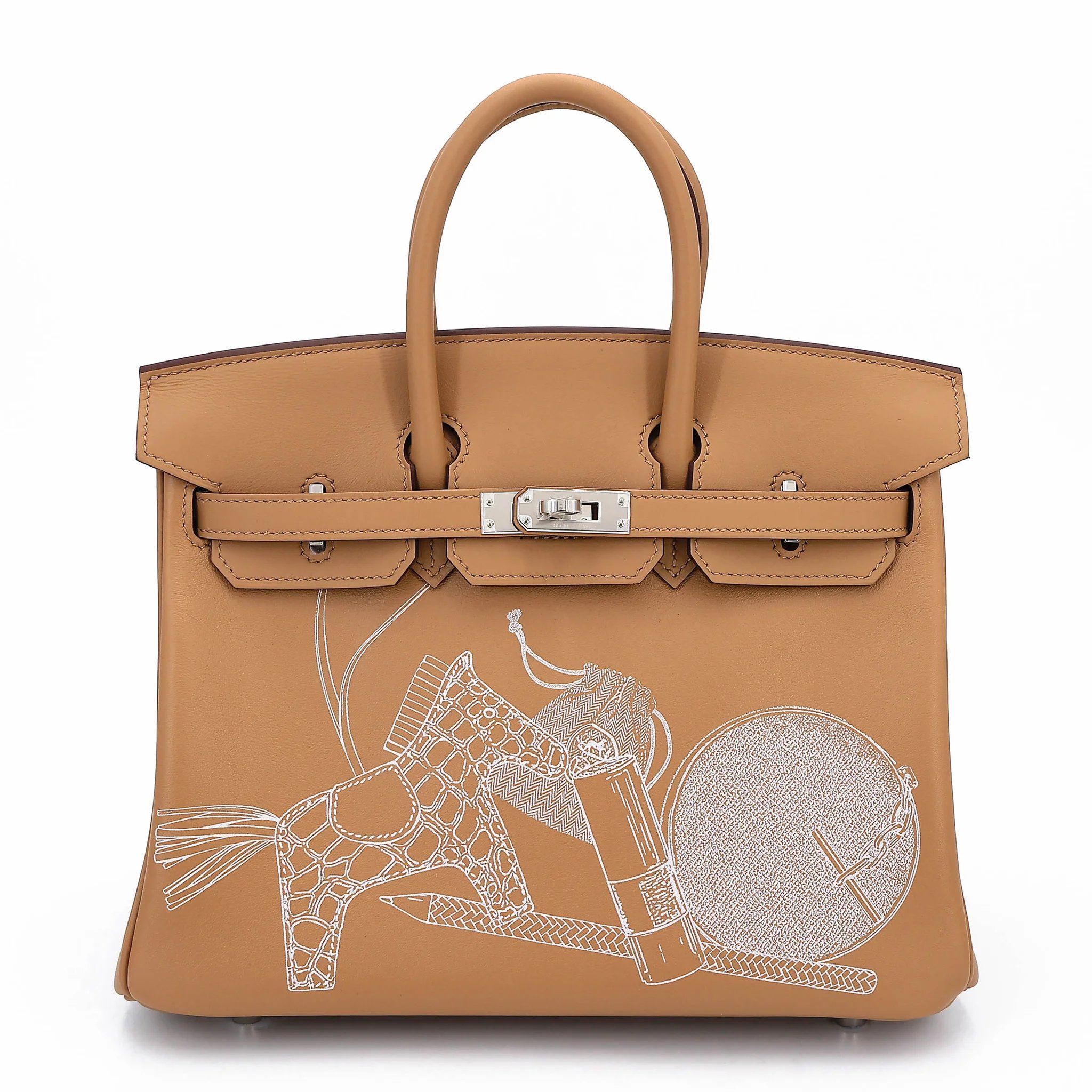 Unused ( Rank NS ) HERMÈS Limited Edition Birkin 25 In & Out Biscuit (4B) Swift Palladium hardware B (2023)
