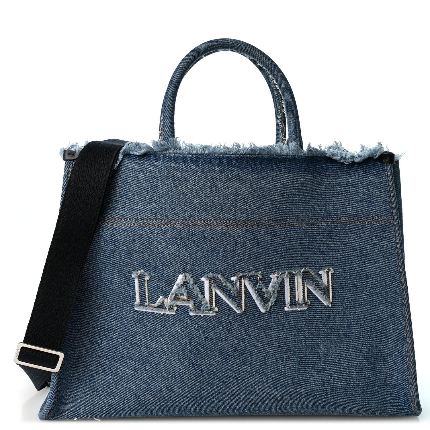 Lanvin Lanvin Denim Logo Embroidered In & Out GM Tote Bag Blue