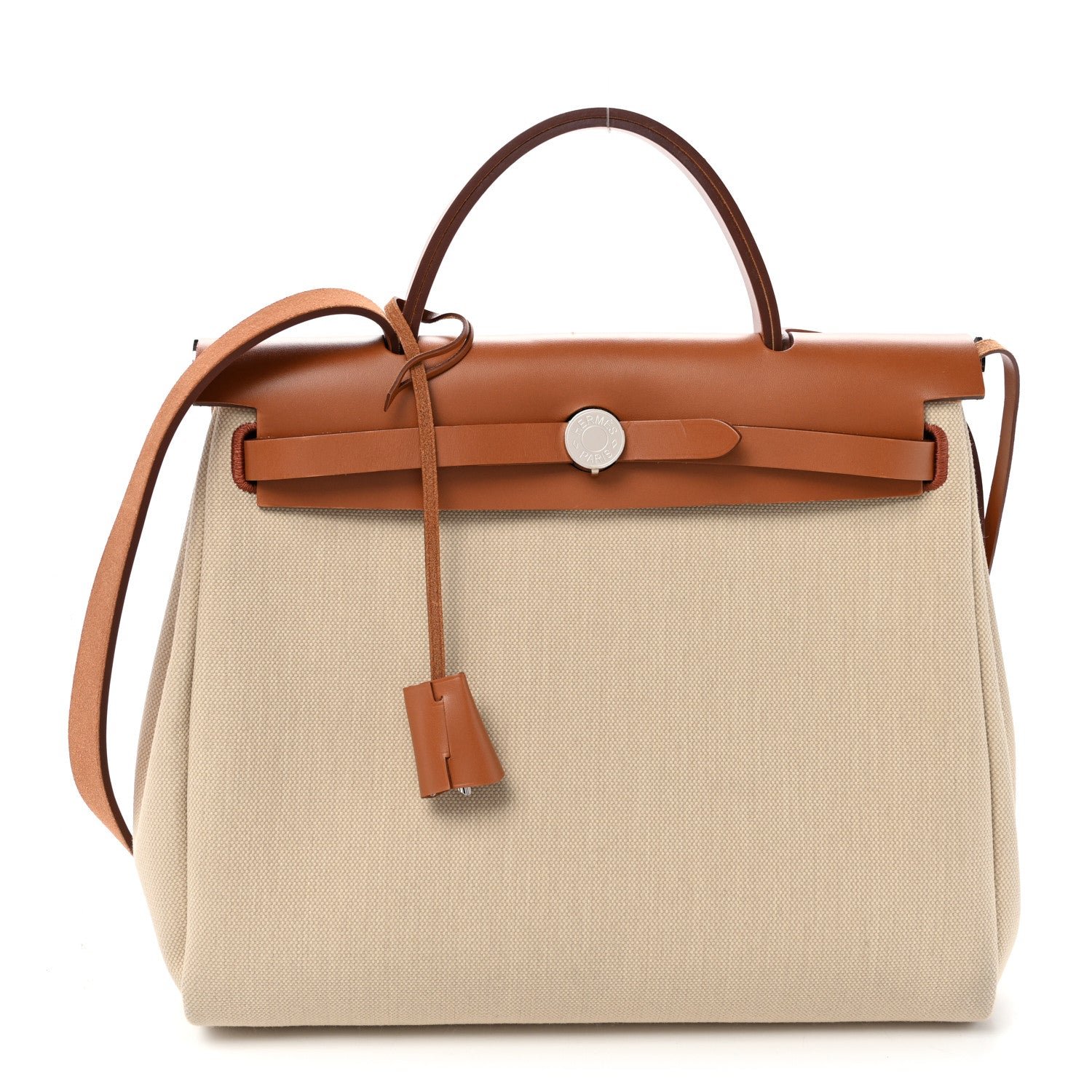 Hermes Military Toile Vache Hunter Herbag Zip Retourne 31 PM Beton Fauve
