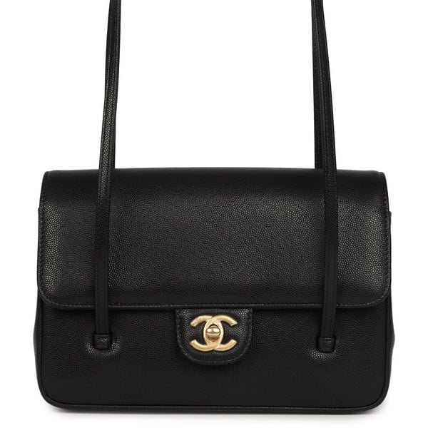 Chanel Small Preppy Coco Flap Bag Black Shiny Caviar Brushed Gold Hardware