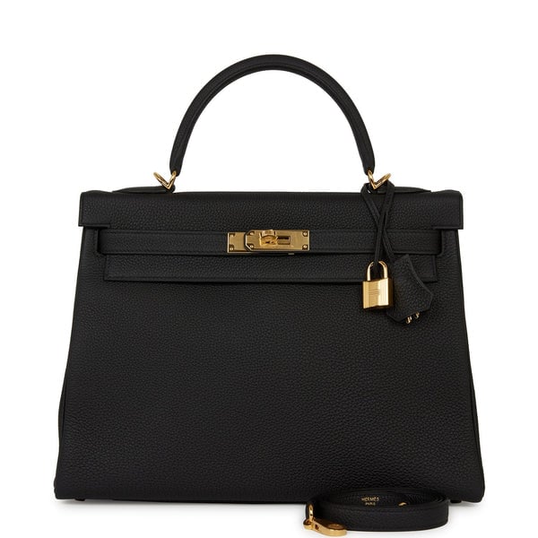 Hermes Hermes Kelly Retourne 32 Black Togo Gold Hardware