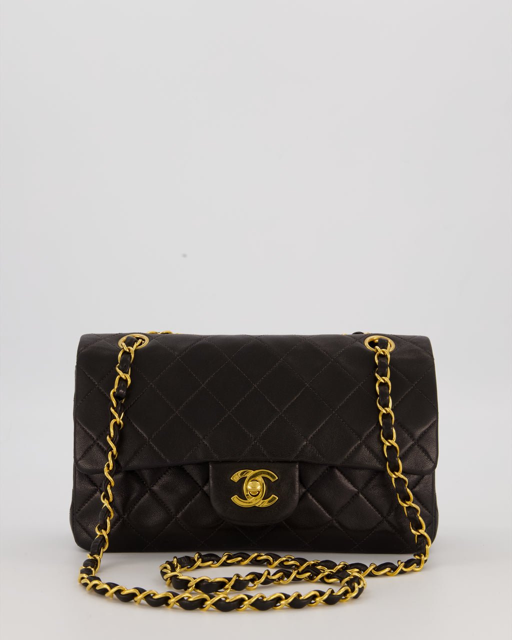 Chanel Chanel Vintage Black Small Classic Double Flap Bag in Lambskin Leather with 24K Gold Hardware