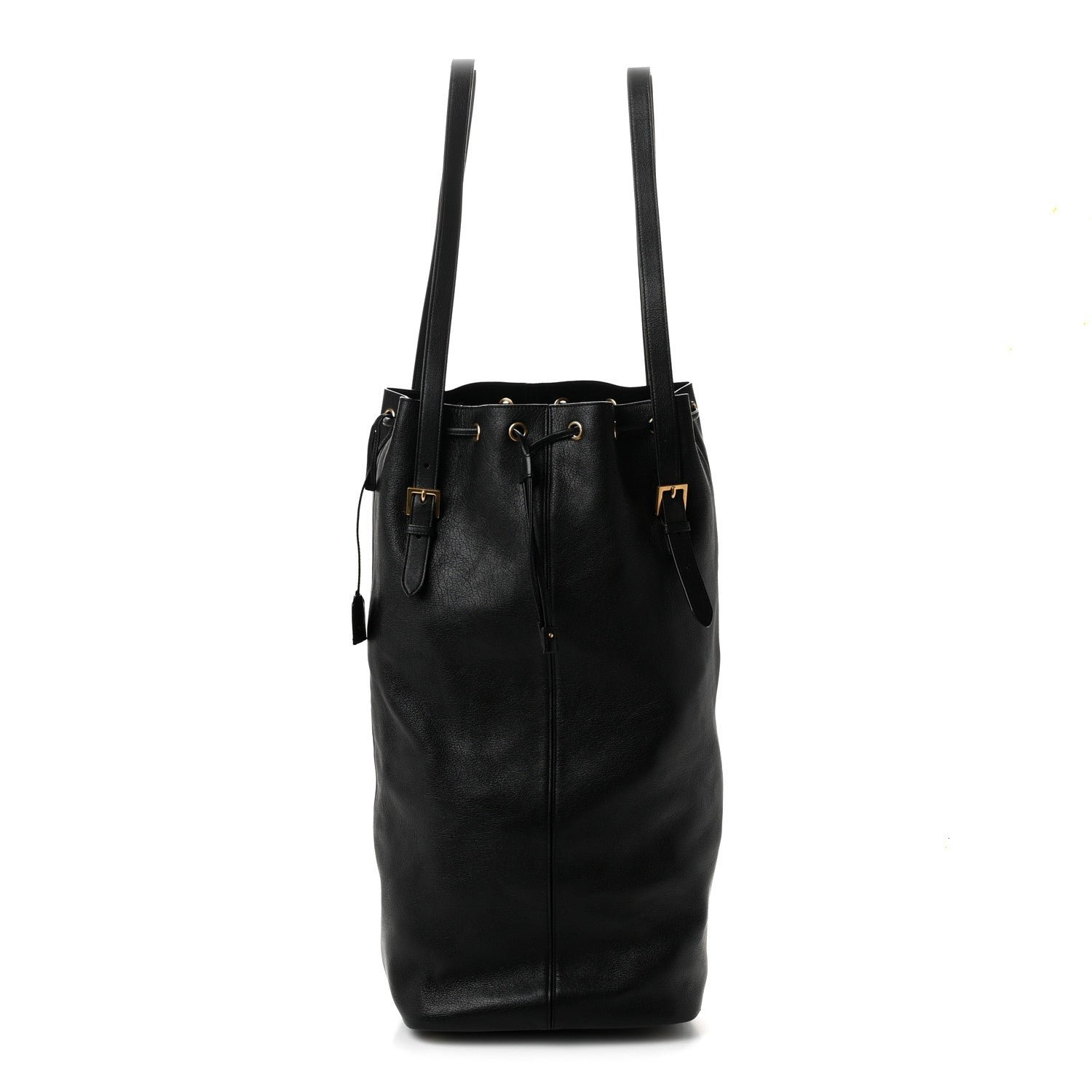 Saint Laurent Lambskin Medium Riva Drawstring Bag Black